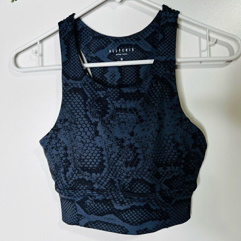 Allfenix Gray Black Snakeskin High Neck Crop Tank Top